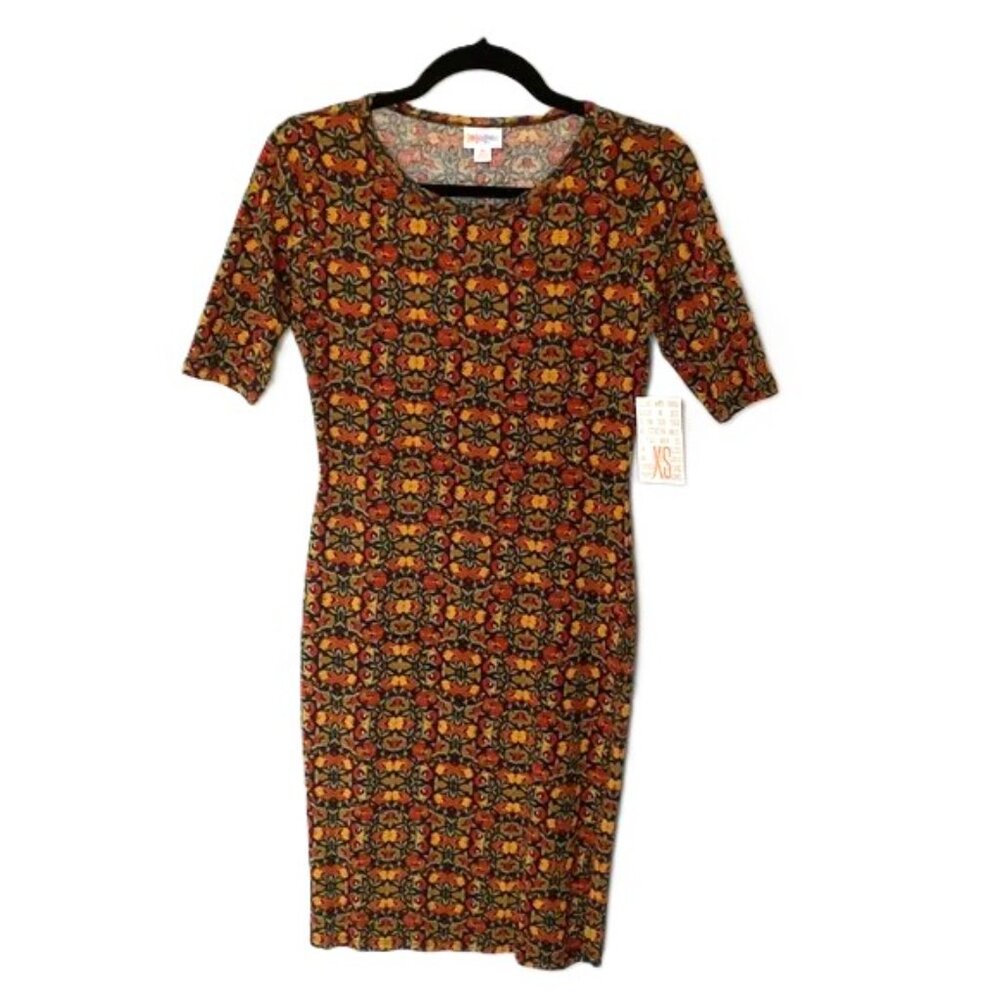 LuLaRoe Julia Tshirt Pencil Dress XS Floral Bohemian Multicolored